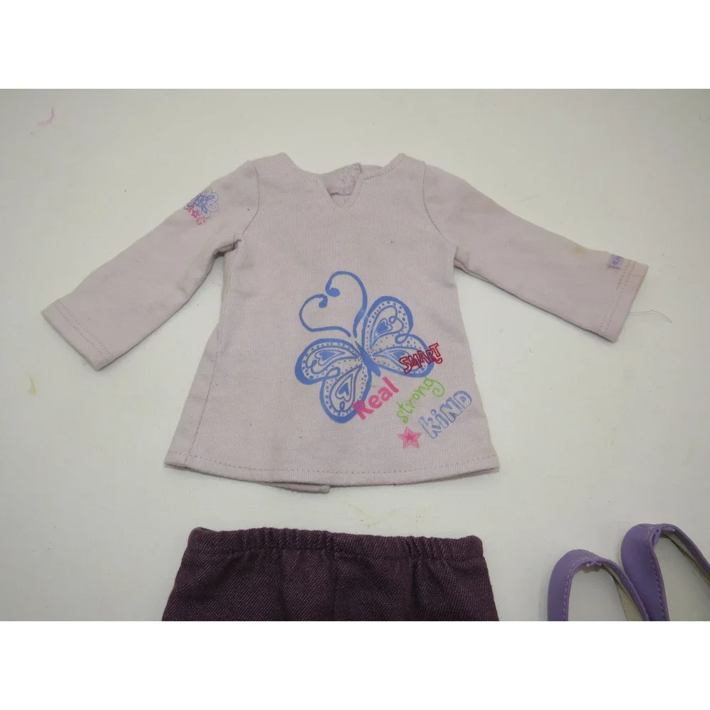 American Girl Real Strong Kind Butterfly Outfit Shirt Pants Shoes Purple